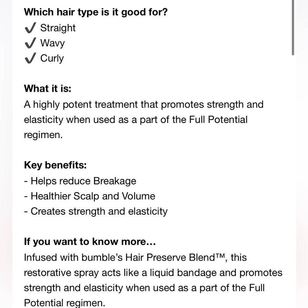 NEW FULL SIZE BUMBLE & BUMBLE FULL POTENTIAL HAIR PRESERVING BOOSTER DPR… - Picture 3 of 4